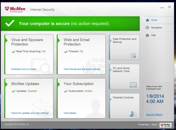 mcafee main screen