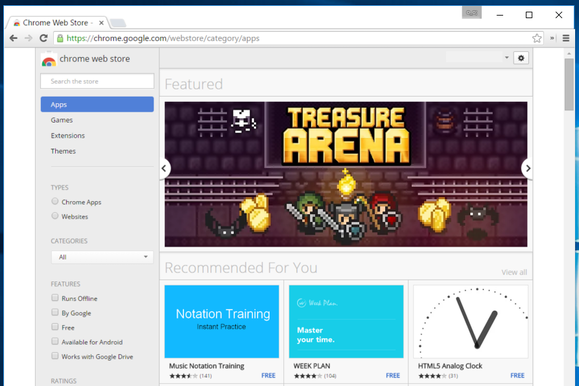 The Chrome Web Store's main storefront