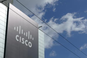 20161101 cisco logo sign with clouds at partner summit 2016